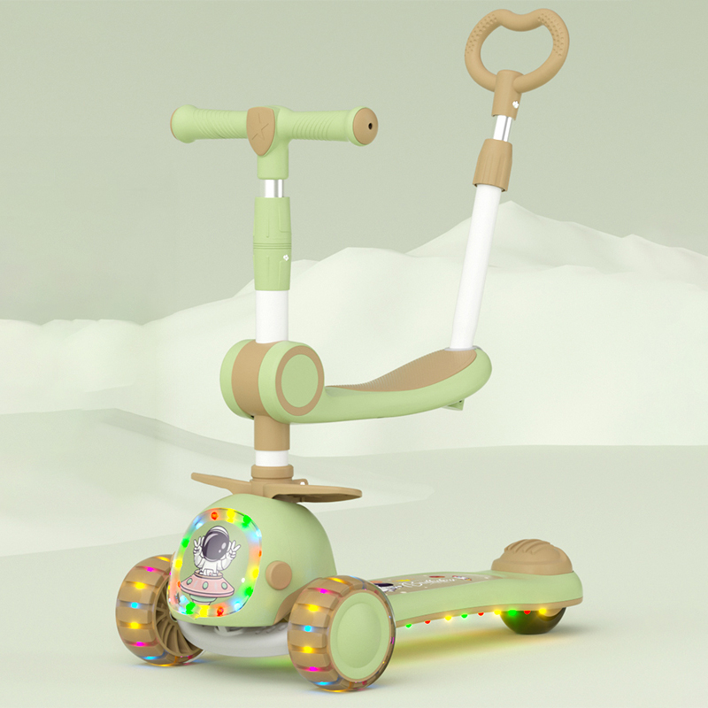 Foldable Adjustable Height Children Kick Scooter 3 in One Scooter Kids Kick Pedal Scooter with Led Lights for Kid