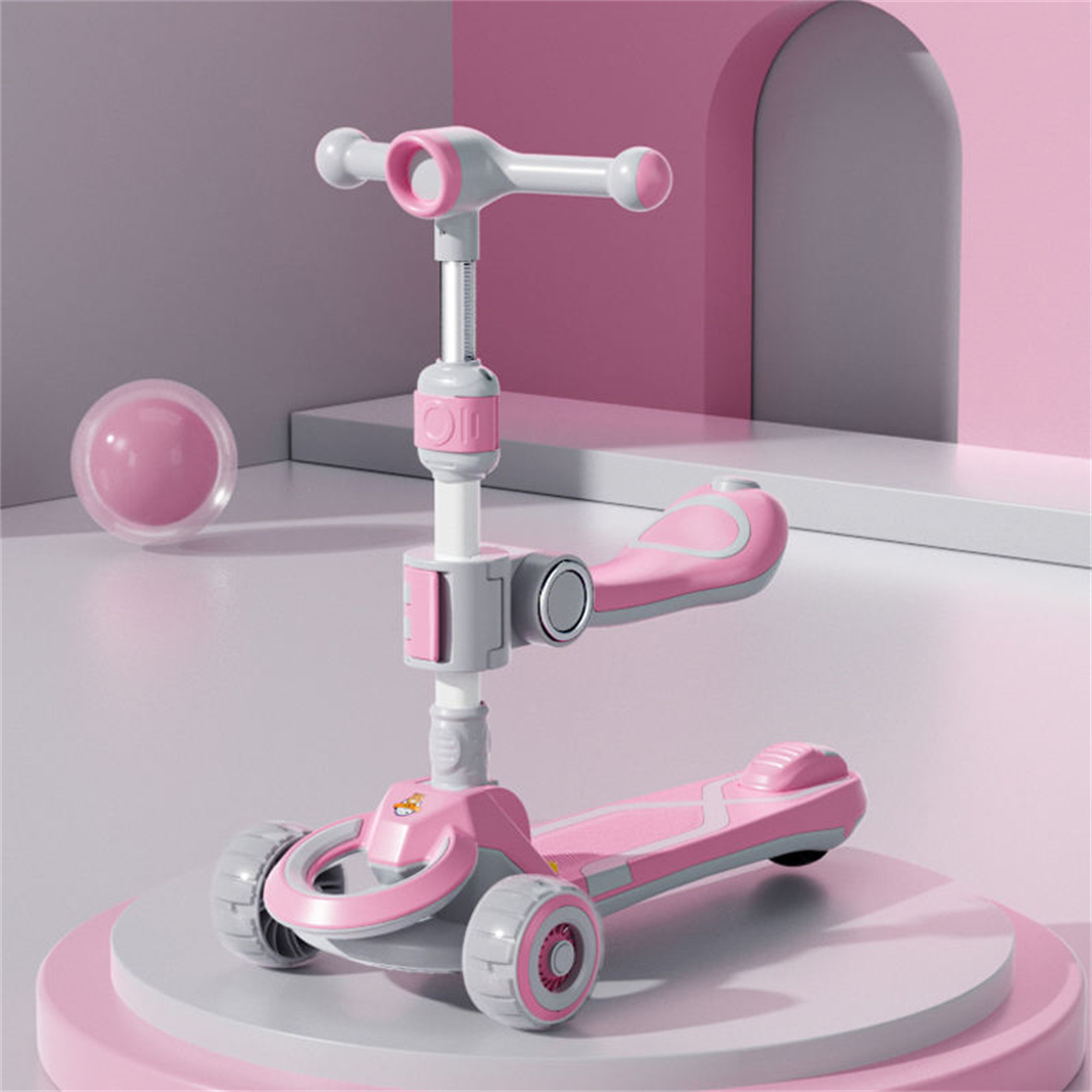 New Children's Scooters Children 2 in 1 Scooter Rotating Flashing Wheels Kids 3 Wheel Kick Scooter