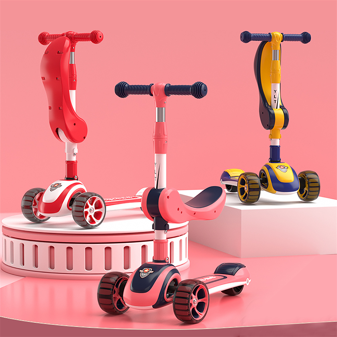 Folding Children's Scooty Kids Scooter Foot Kick Pu Flashing 3 Wheel Scooter for Toddler