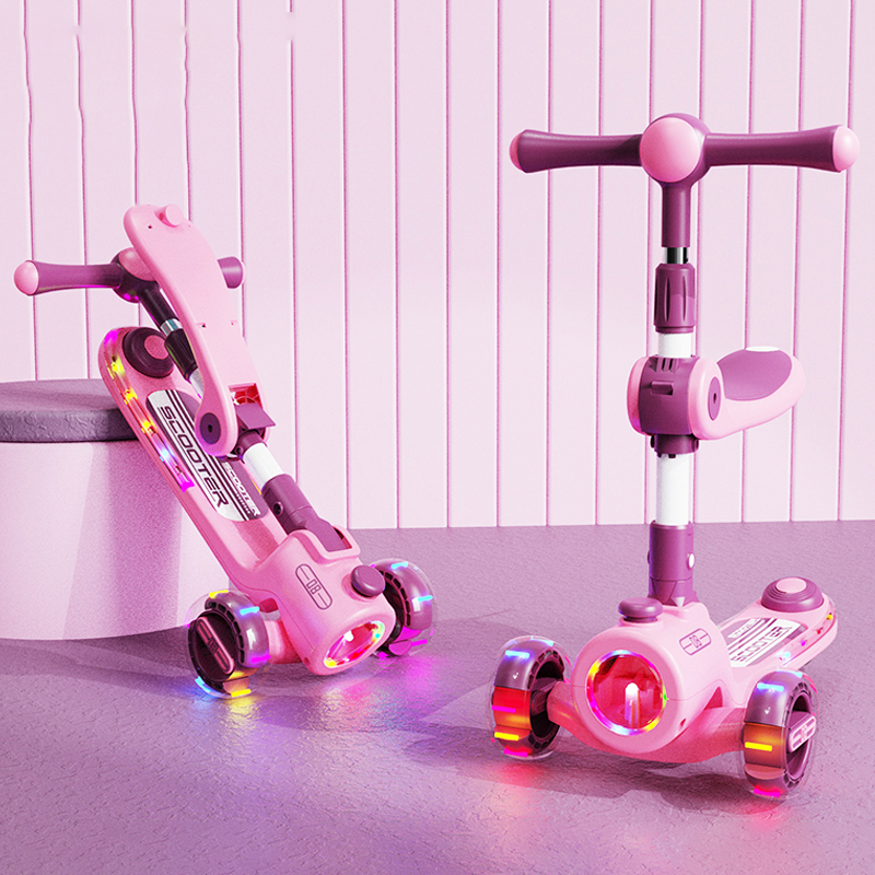 LED Light Children Scooter 3 Wheel Age 6-8 Good Price Safe 3 Wheel Durable Foot Kick Kids Scooter Girl with Seat