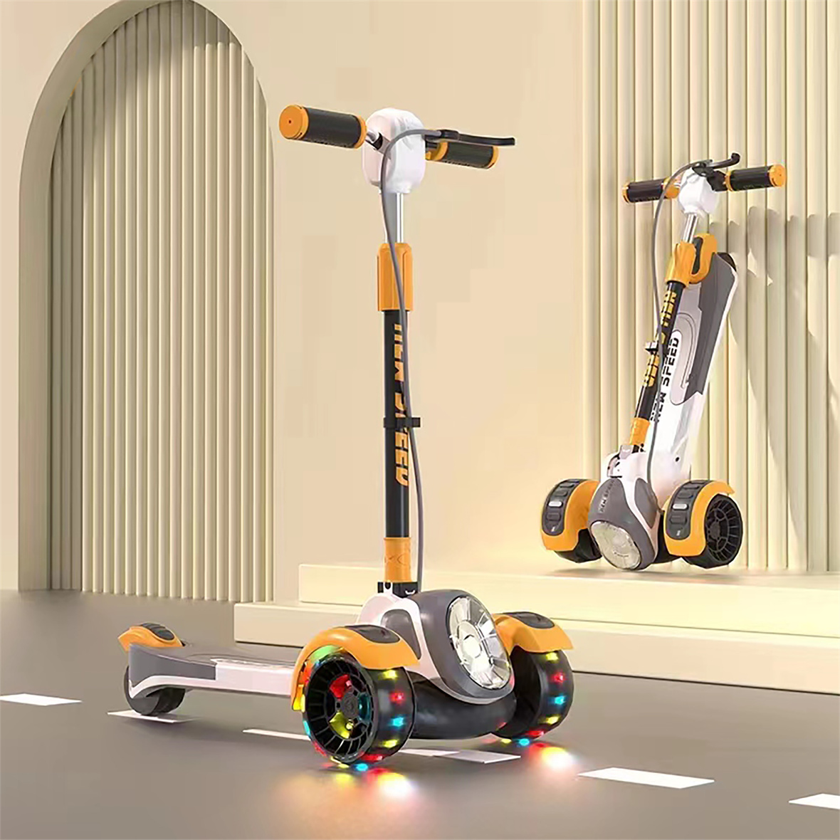 big size foldable adjustable price led flash three wheels kids children kick scooter for toddler kids age 3-8
