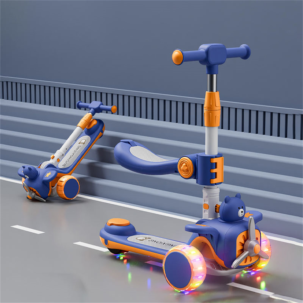 3 in 1 Pu Flashlight Wheels Push Children Scooter 3 Wheel Kid Kick Scooter Foot Scooter En14619 Approved