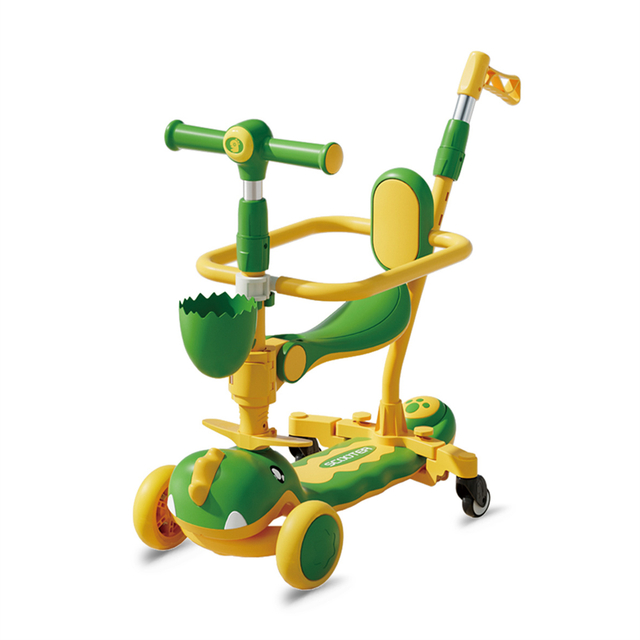 6 in 1 Adjustable Scooter Kids Flashing 3 Wheels Kids' Scooter Baby Swing Car Walker with Push Handle For Children Girls Boys Toys