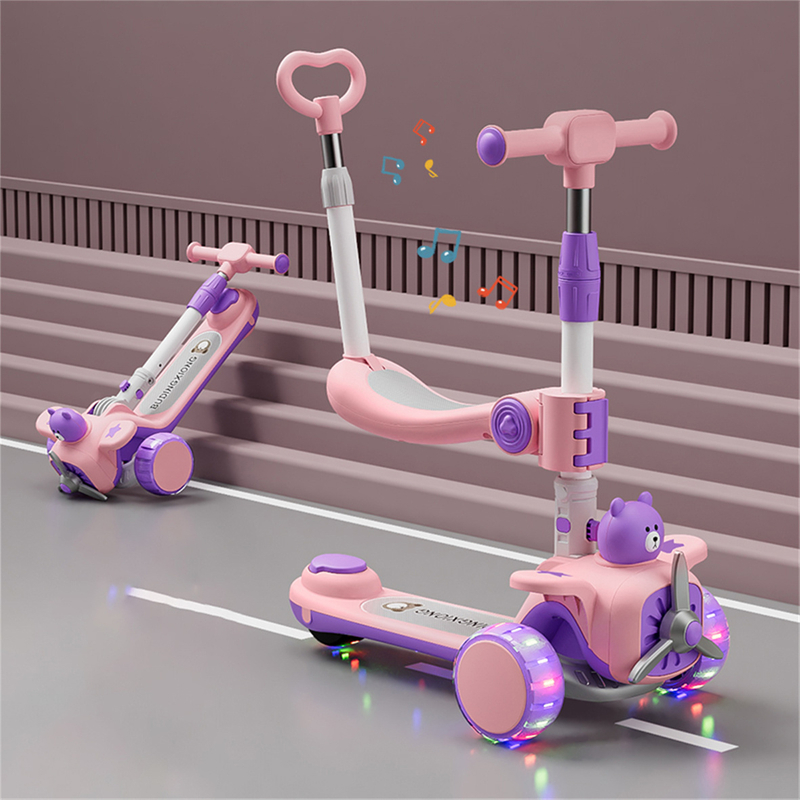 3 in 1 Pu Flashlight Wheels Push Children Scooter 3 Wheel Kid Kick Scooter Foot Scooter En14619 Approved