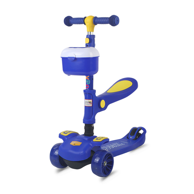New Adjustable Baby Scooter Kid's Kick Scooter Pu Flashing Wheel Kids Folding Scooter with Seat Basket
