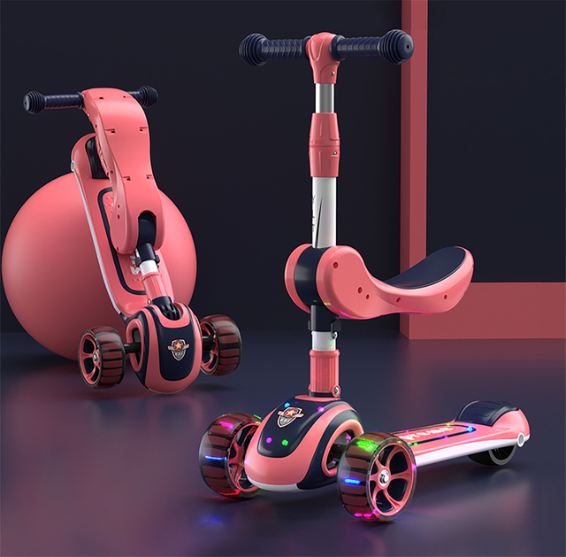 Folding Children's Scooty Kids Scooter Foot Kick Pu Flashing 3 Wheel Scooter for Toddler